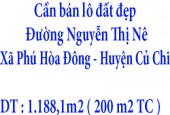 Cần bán lô đất đẹp có DT 1.188,1 m2 trong đó có 200 m2 thổ cư nằm ở Đường Nguyễn Thị Nê, Xã Phú Hòa Đông, Huyện Củ Chi, Tp Hồ Chí Minh