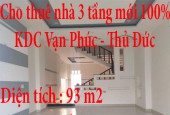Cho thuê nhà 3 tầng mới 100% Vạn Phúc - Thủ Đức - HCM